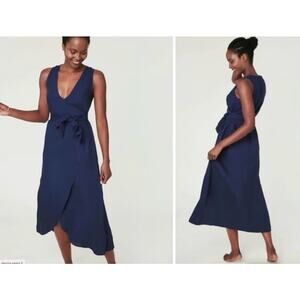 NWT Andie The Maxi Wrap Linen Blend Blue Dress Size Medium